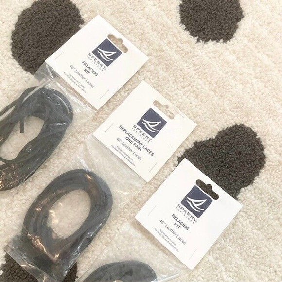 NWT Lot Sperry Black Navy Blue Leather Shoe Laces Replacement Kit Boat Shoes - Picture 5 of 6